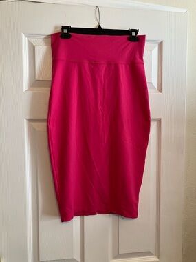 Bebe bright pink magenta midi fitted long  pencil skirt back slit stretchy M